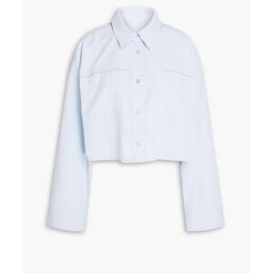 REMAIN Women's White Cropped Striped Cotton-blend Poplin Shirt